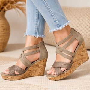 Maurices NEW Janae Desert Boho Caged Platform Cork Wedge Sandal 6.5M
